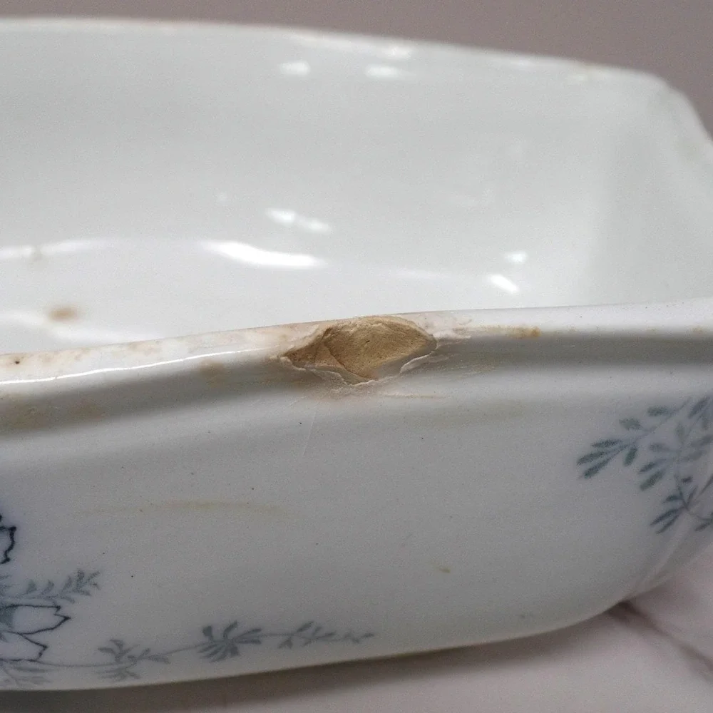 Antique Alfred Meakin Ironstone Transferware Covered Vegetable Dish, Blossom